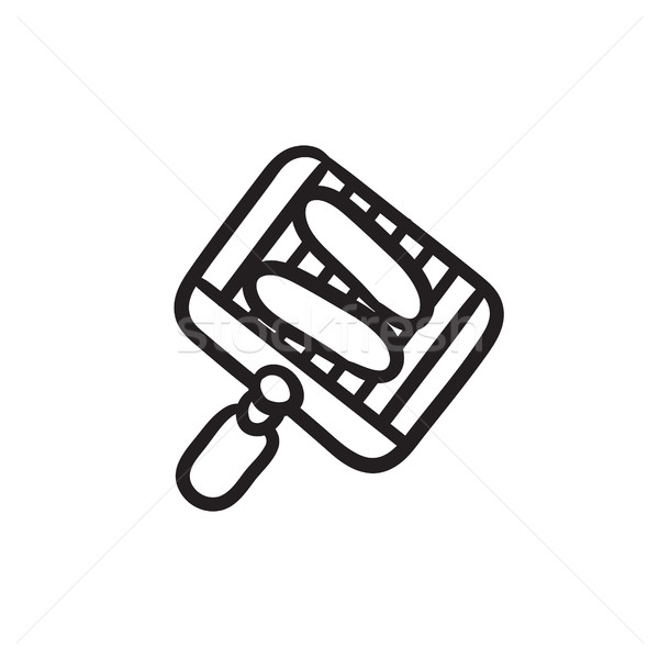 Grilled sausage on grate for barbecue sketch icon. Stock photo © RAStudio