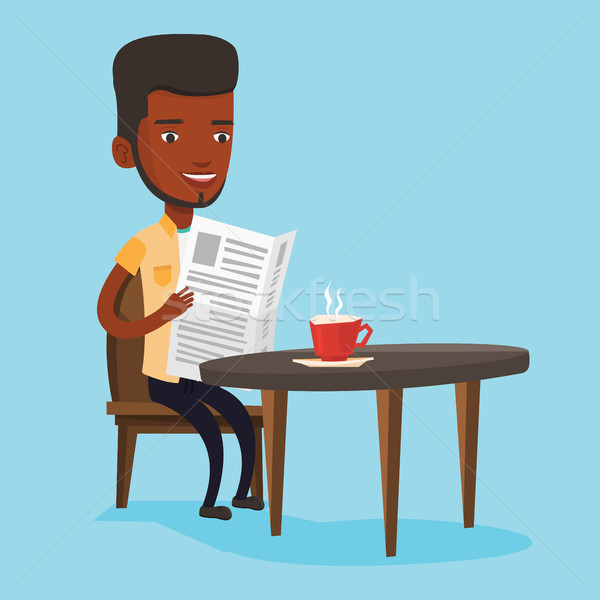 Stock photo: Man reading newspaper and drinking coffee.