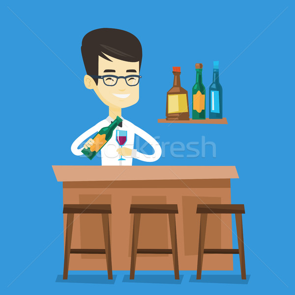 Barman permanent bar contre asian travaux [[stock_photo]] © RAStudio