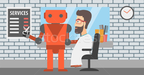 Robot barber making haircut to a hipster man. Stock photo © RAStudio