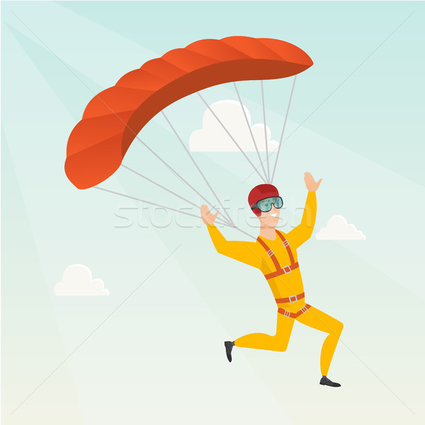 Young caucasian skydiver flying with a parachute. Stock photo © RAStudio