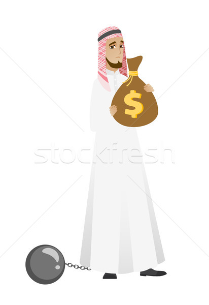 Chained muslim businessman with bag full of taxes. Stock photo © RAStudio