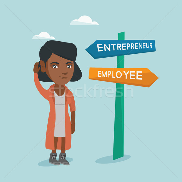 Confused african woman choosing career pathway. Stock photo © RAStudio