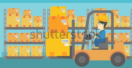 Stockfoto: Magazijn · werknemer · bewegende · laden · heftruck · vrachtwagen