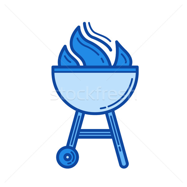 Stockfoto: Houtskool · grill · lijn · icon · vector · geïsoleerd