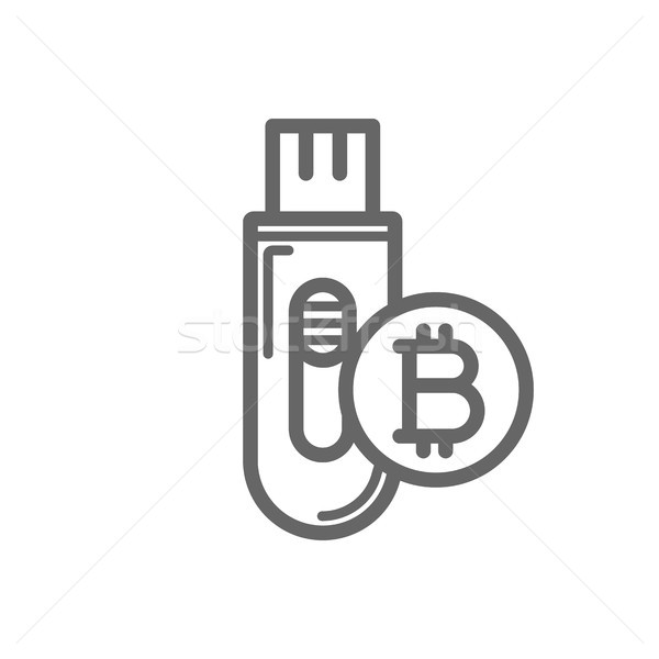 Bitcoin cryptocurrency in the cold storage flash drive key line icon. Stock photo © RAStudio