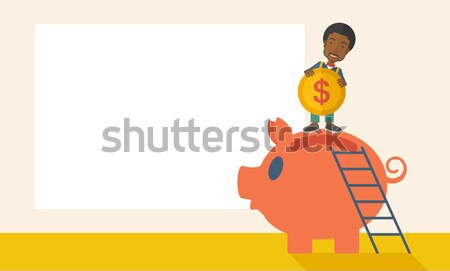 Stock photo: Big piggy bank with ladder