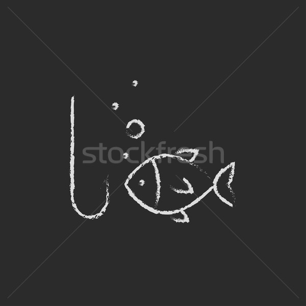 Fish with hook icon drawn in chalk. Stock photo © RAStudio