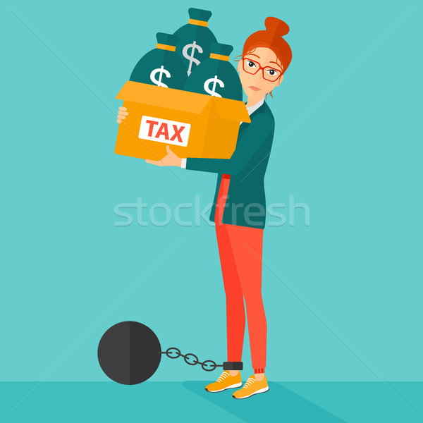 Chained woman with bags full of taxes.  Stock photo © RAStudio