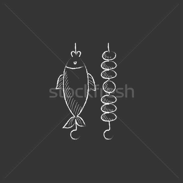 Kebap ızgara balık tebeşir ikon Stok fotoğraf © RAStudio