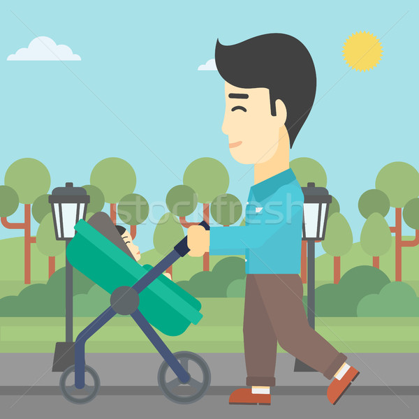 Father walking with his baby in stroller. Stock photo © RAStudio