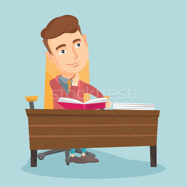 Student writing at the desk vector illustration. Stock photo © RAStudio