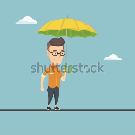деловой человек туго натянутый канат рискованный ходьбе зонтик Сток-фото © RAStudio