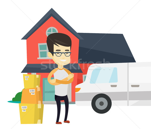 Stock photo: Man moving to house vector illustration.