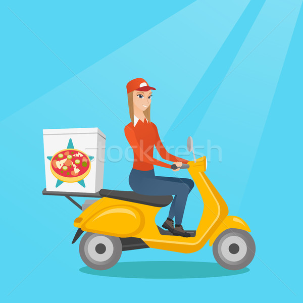 Woman delivering pizza on scooter. Stock photo © RAStudio
