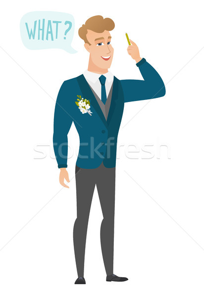 Groom with question what in speech bubble. Stock photo © RAStudio