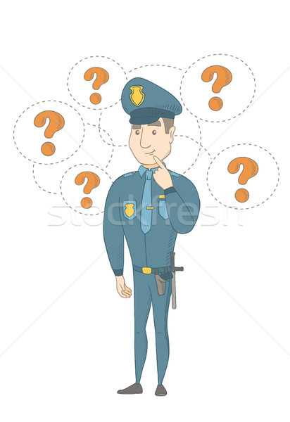 Młodych policjant myślenia stałego znaki zapytania Zdjęcia stock © RAStudio