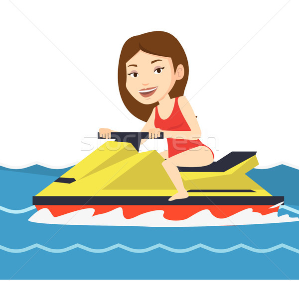 Caucasian woman training on jet ski in the sea. Stock photo © RAStudio