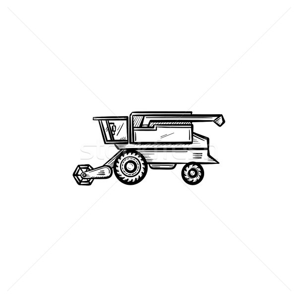 Stock photo: Combine harvester hand drawn sketch icon.
