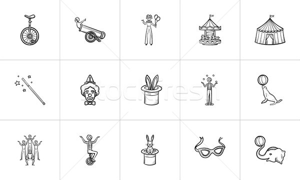 Cirkusz kézzel rajzolt rajz ikon gyűjtemény háló mobil Stock fotó © RAStudio