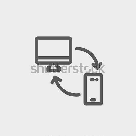 Computer, mobile device and network connection thin line icon Stock photo © RAStudio