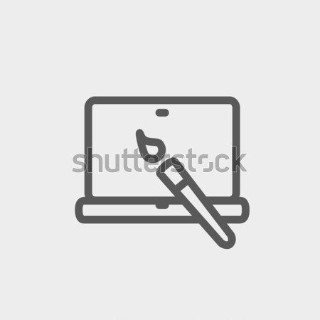 Laptop and pen an editors tools thin line icon Stock photo © RAStudio