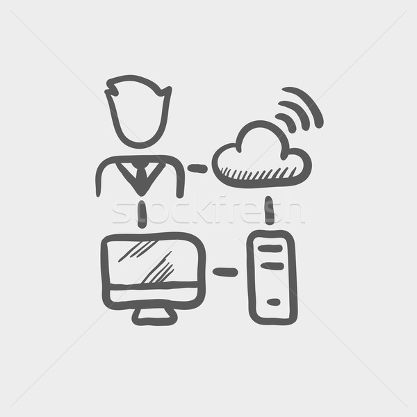 Male office worker with computer set and wifi sketch icon Stock photo © RAStudio