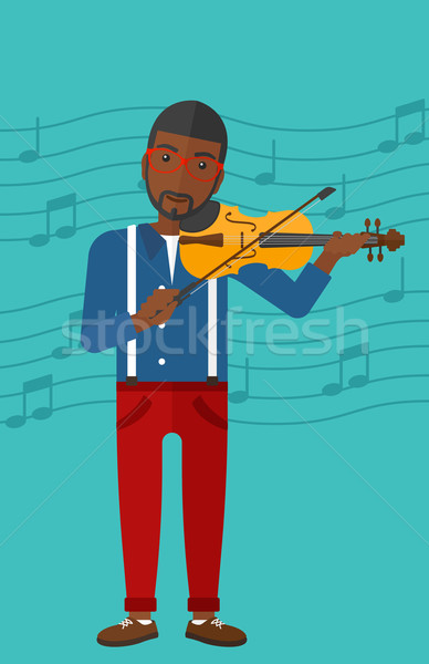 Homme jouer violon bleu notes de musique vecteur [[stock_photo]] © RAStudio