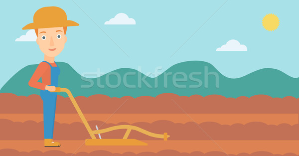 Gazda mező eke nő mezőgazdasági vektor Stock fotó © RAStudio