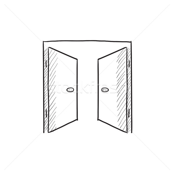 Open Doors Sketch Icon Vector Illustration C Rastudio 7268420