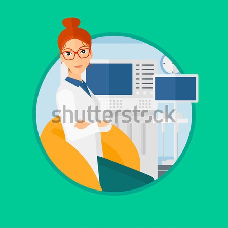 Stockfoto: Vrouw · gewond · hoofd · triest · medische · kantoor