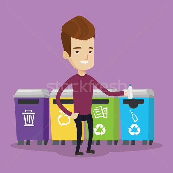 Stock photo: Man throwing away plastic bottle.