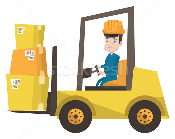 Magazijn werknemer bewegende laden heftruck vrachtwagen Stockfoto © RAStudio
