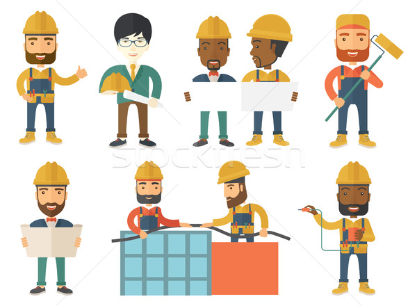 Stock photo: Vector set of constructors and builders characters