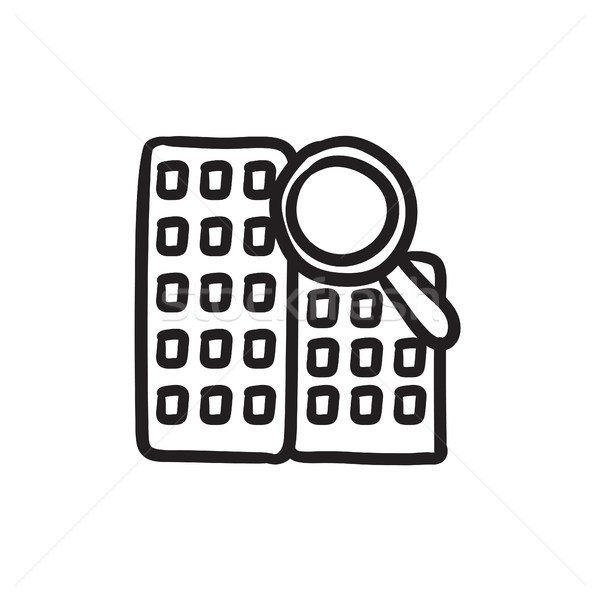 Condominium and magnifying glass sketch icon. Stock photo © RAStudio