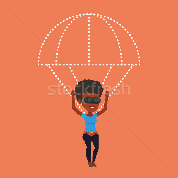 Happy woman in vr headset flying with parachute. Stock photo © RAStudio