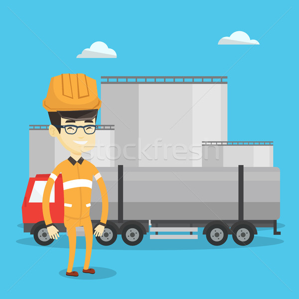 Worker on background of fuel truck and oil plant. Stock photo © RAStudio