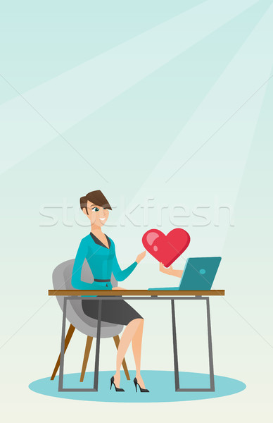 [[stock_photo]]: Jeune · femme · utilisant · un · ordinateur · portable · ligne · datant · regarder · date