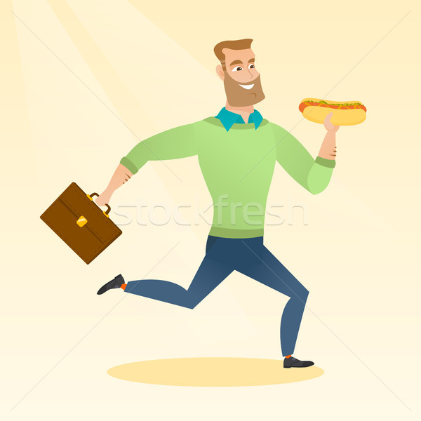 Business man eating hot dog vector illustration. Stock photo © RAStudio