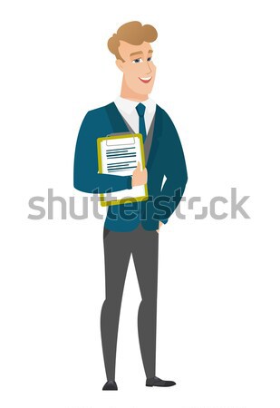 Stock photo: Groom holding clipboard with documents.