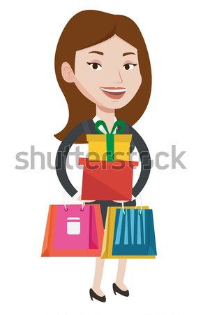 Woman holding pile of books vector illustration. Stock photo © RAStudio