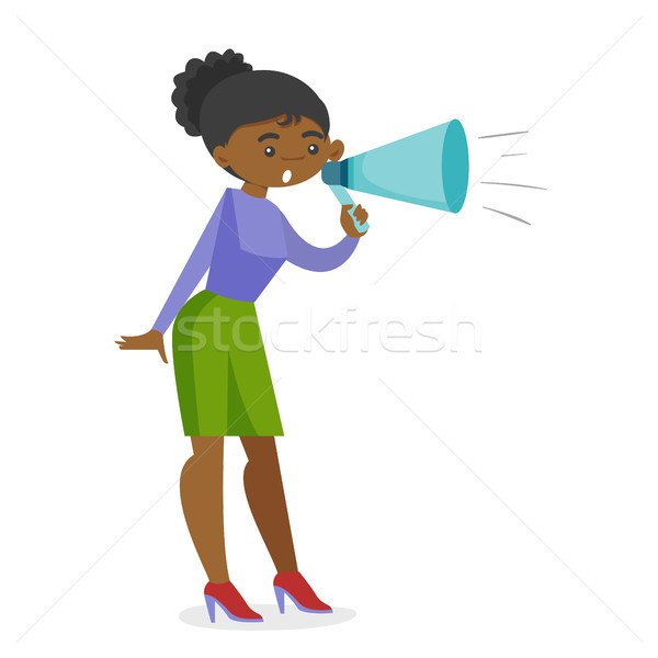 Young african feminist shouting into a megaphone. Stock photo © RAStudio