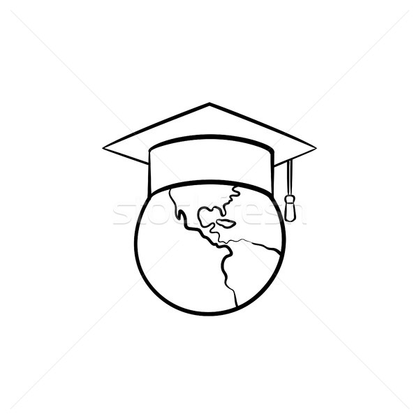 Stockfoto: Wereldbol · afstuderen · cap · schets · icon