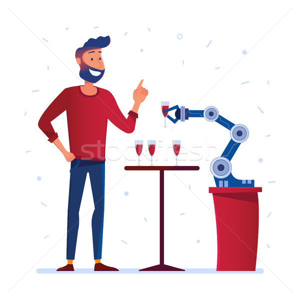 Robotic hand serves wine to a man Stock photo © RAStudio