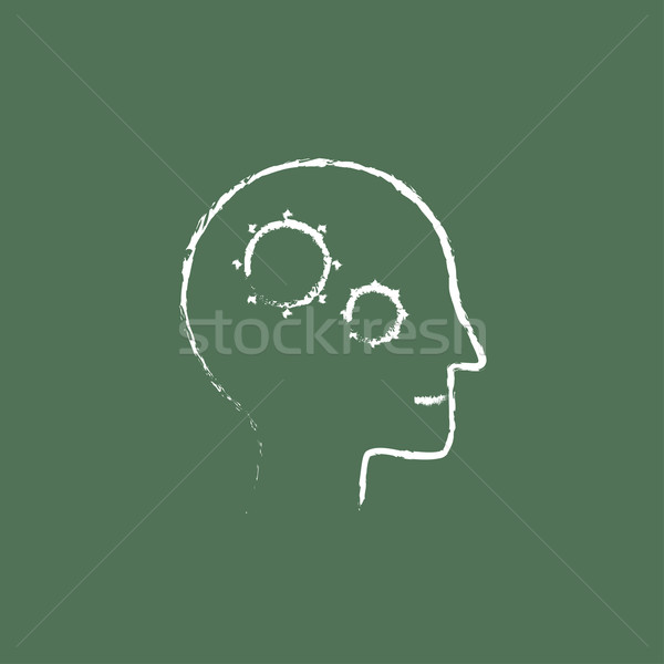 Human head with gear icon drawn in chalk. Stock photo © RAStudio