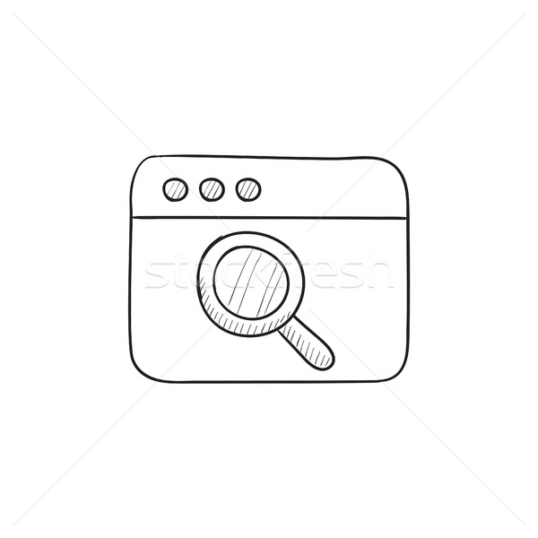 Stock photo: Browser window with magnifying glass  sketch icon.