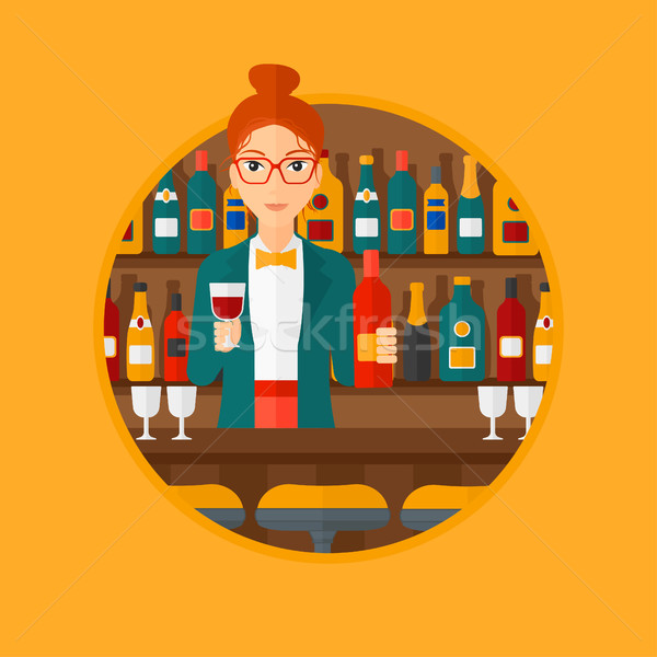 Barman în picioare bar contracara femeie sticlă Imagine de stoc © RAStudio