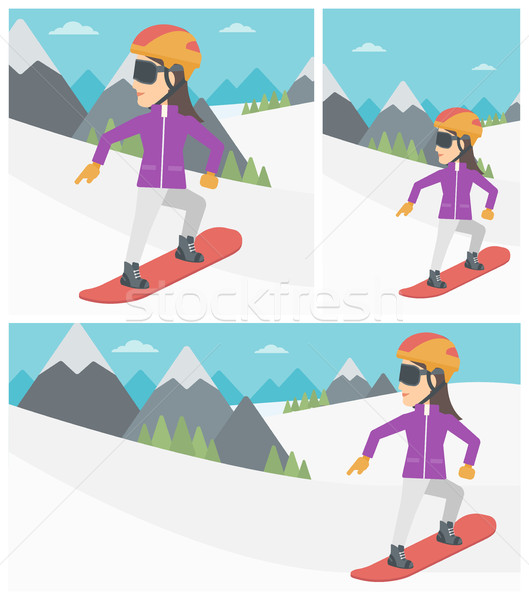 Młoda kobieta snowboardzie sportsmenka śniegu górskich kobieta Zdjęcia stock © RAStudio
