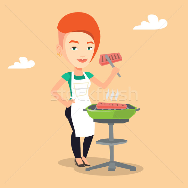 女性 料理 ステーキ バーベキューグリル 白人 小さな ストックフォト © RAStudio