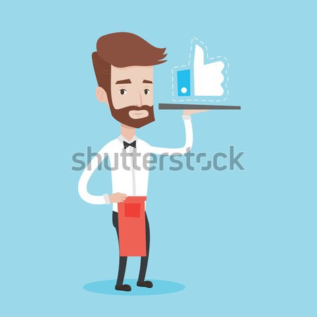 Waiter with like button vector illustration. Stock photo © RAStudio